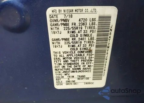 2018 Nissan Rogue Sl z USA, uszkodzony, nr VIN JN8AT2MV9JW350422